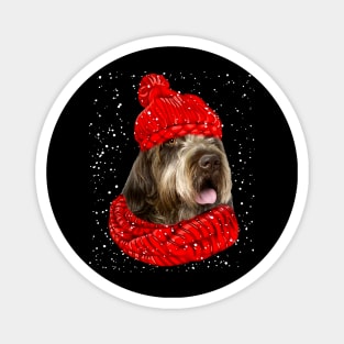 Wirehaired Pointing Griffon Wearing Red Hat And Scarf Christmas Magnet